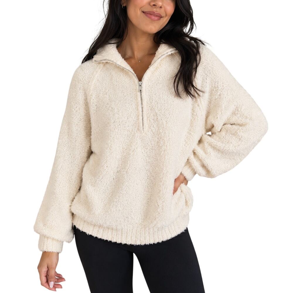 Pink Lily Cream Teddy Quarter Zip M Cozy Girl Après Ski Neutral